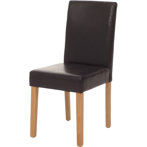 [NUNCA USADO] Silla de comedor Littau, silla de cocina, cuero, marrón, patas claras