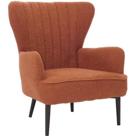[NUNCA USADO] Sillón HHG-067, cóctel/sillón orejero Sillón tapizado retro vintage tejido bouclé (600g/m²) Oeko-Tex, terracota
