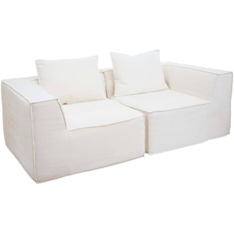 [NUNCA USADO] Sofá de 2 plazas/Accesorios para sofá HHG-397, sofá de 2 plazas, sofá modular de tela/tejido (300 g/m²) 63 x 194 x 97 cm, color crema