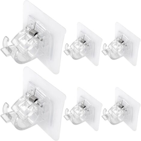 [NUNCA USADO] Soporte para barra de cortina sin taladro - 6 unidades, autoadhesivos, transparentes - Apto para baños y cocinas de hoteles (6 x 6 cm)