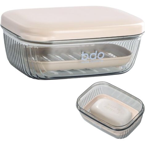 [NUNCA UTILIZADO] Jabonera rectangular de polipropileno transparente, negra, extraíble, impermeable, para viaje, con tapa y escurridor, ideal para baño, viajes y camping.