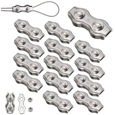 [NUNCA UTILIZADO]14 piezas de clips dúplex M4, clips para cable de acero inoxidable 304, abrazaderas dúplex para aparejos de cable de acero de 4 mm