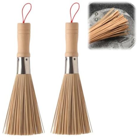 [NUNCA UTILIZADO]2 cepillos de bambú natural para wok, cepillo para verduras, cepillo de bambú para lavavajillas, cepillos para wok, para cocinas domésticas, restaurantes y electrodomésticos.