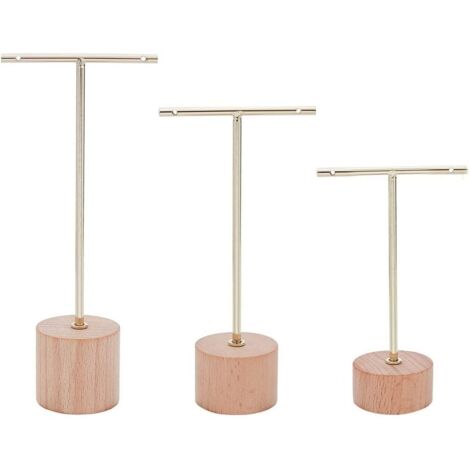 [NUNCA UTILIZADO]3 soportes para exhibición de aretes en forma de T con base de madera, organizador colgante para accesorios de fotografía B