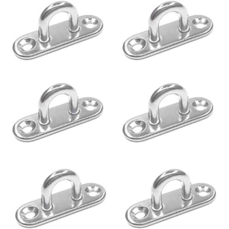 [NUNCA UTILIZADO]6 piezas M5 de placa de ojo de acero inoxidable, gancho metálico oblongo en forma de U para montaje en pared, gancho metálico en forma de U con 2 orificios, placa de ojo marina para c