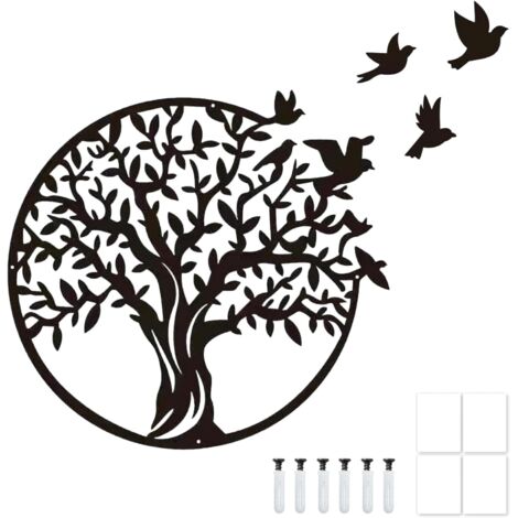 [NUNCA UTILIZADO]Árbol de la Vida, decoración de pared de metal negro (30 x 30 cm), marco de árbol de la vida, decoración de pared de metal para interiores, exteriores, jardín, decoración del hogar, r