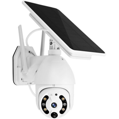 [NUNCA UTILIZADO]Cámara de seguridad inalámbrica con panel solar, cámara de vigilancia PTZ de 360° con visión nocturna, audio bidireccional, resistente al agua IP65 con 8 baterías, color blanco.