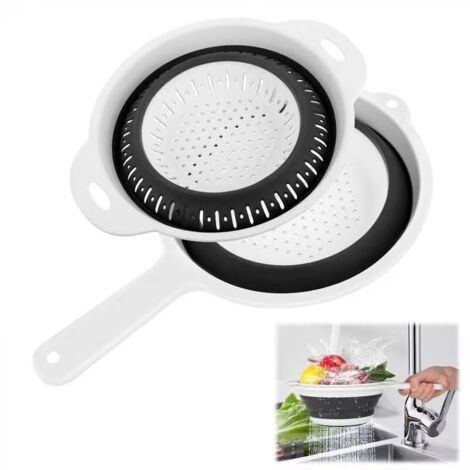 [NUNCA UTILIZADO]Colador plegable de 2 piezas, colador de cocina con asas, de silicona, ecológico y no tóxico, retráctil, para escurrir pasta, verduras y frutas.