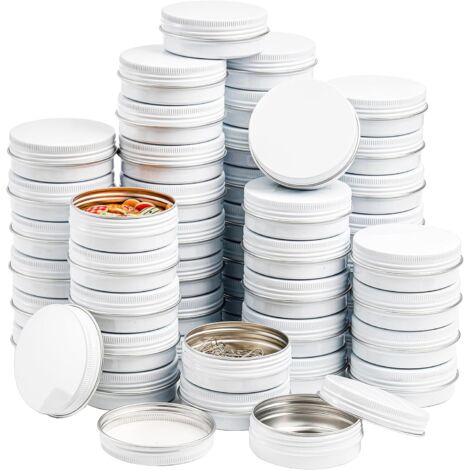 [NUNCA UTILIZADO]Paquete de 48 latas redondas de aluminio para bálsamo labial con tapa de rosca, color blanco, 2 oz