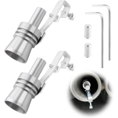 [NUNCA UTILIZADO]Silbato de turbo (2 unidades), tamaño XL, simulador de sonido de turbo de aluminio, accesorio universal para modificación de coche (plateado)