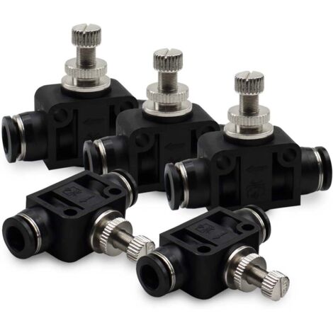 [NUNCA UTILIZADO]Válvula de control de flujo de aire (5 unidades, diámetro exterior de tubo de 6 mm), PSA-06, controlador de flujo neumático de unión de control de velocidad