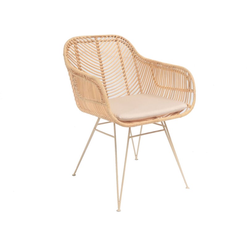 Drawer - Fauteuil de table en rotin pieds beiges - Naturel - nunuhai