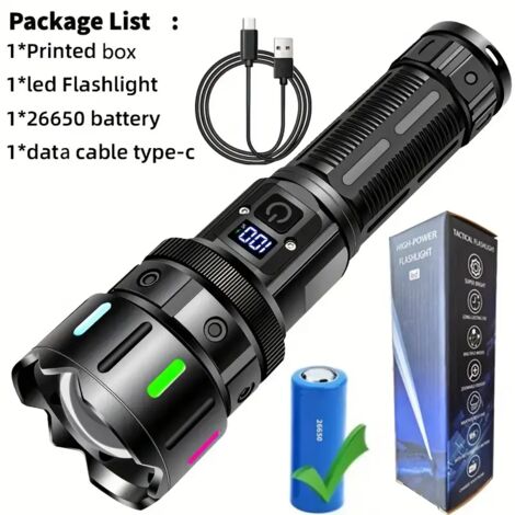 Nuova torcia da esterno ultra luminosa, potente e resistente, ricaricabile e portatile per uso domestico, con zoom a lungo raggio.