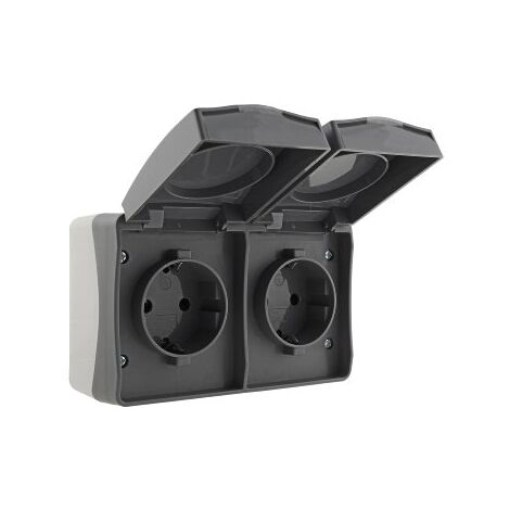 NUQUI Feuchtraum Doppel-Steckdose horiz. IP54, Aufputz, 250V/ 16A