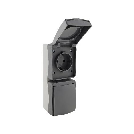 NUQUI Feuchtraum Doppel-Steckdose verti. IP54, Aufputz, 250V/ 16A