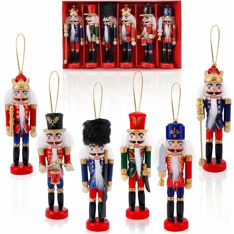 Nussknacker aus Holz, 13 cm Weihnachtsdekoration 6-teiliges Set Klassischer Nussknacker Weihnachtssoldat Figur, Nussknacker aus Holz, Nussknacker Soldat Weihnachten HIASDFLS