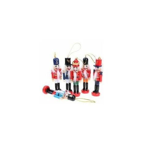 Nussknacker-Soldat, 6-teilige Weihnachtsdekoration, Nussknacker-Soldat, Holz, 12 cm, Weihnachts-Nussknacker-Soldat, Marionettenornament für Weihnachtsbaum, Weihnachtsdekoration