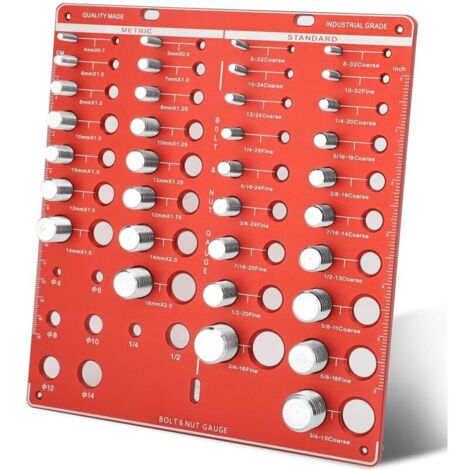 Nut and Bolt Thread Checker, 34 Bits, 19 Standard Bolt Identification Card and 15 Metric Thread Gauge Sizing Tool, Nut and Bolt Chart