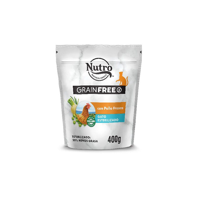 

GRAIN FREE GATOS ADULTOS ESTERILIZADOS, POLLO, 400 gr - Nutro