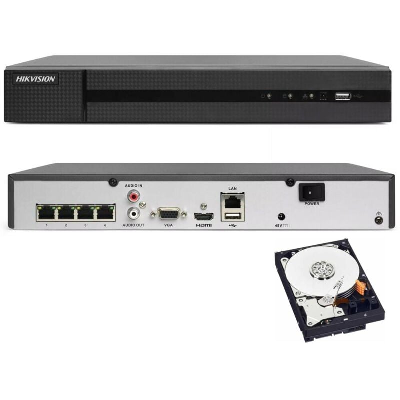 Nvr 4 canaux Hikvision HWN-4104MH-4P 4K 8MPX onvif poe H.265+ cloud P2P 320GB hdd