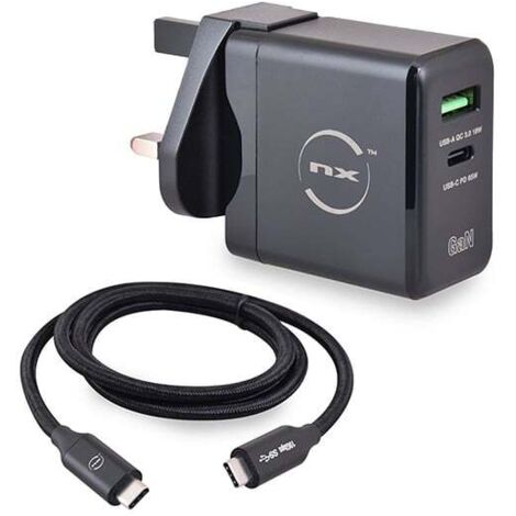 NX - Adaptateur secteur UK 65W + Câble USB C vers USB C