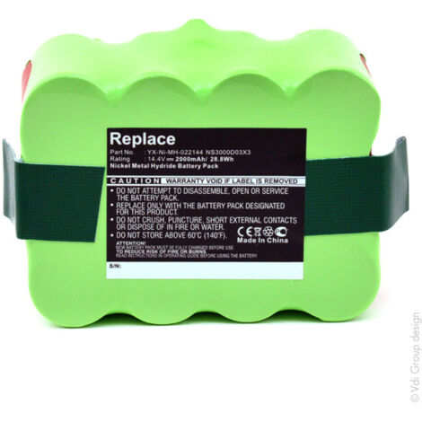 NX – Batterie aspirateur 14.4V 2Ah – Technologie Nickel-métal hydrure – Compatible Quigg RVC3N et E.ZICLEAN Furtiv – Performance optimale - NS3000D03X3YX-NI-MH-022144YXNIMH022144XR