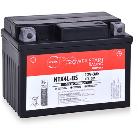NX – Batterie moto Gel 12V 3Ah – NTX4L-BS / YTX4L-BS – Technologie de pointe pour démarrage rapide – Compatible avec plusieurs modèles