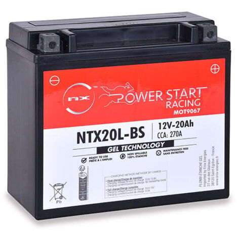 NX – Batterie moto Gel NTX20L-BS 12V 20Ah – Plomb étanche gel pour Honda Gold Wing 2001-2008 – Dimensions 175x87x155mm – Poids 5,91kg - YTX20L-BS