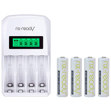NX - Chargeur piles rapide NX READY pour 4AA ou 4AAA NiMH/NiCd + 4 accus AA NX READY 1.2V 2000mAh