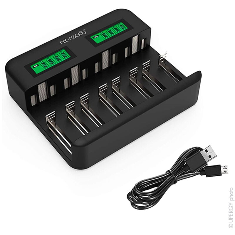 Chargeur piles ultra rapide ready pour 8AA ou 8AAA ou 4C ou 4D NiMH/NiCd - NX