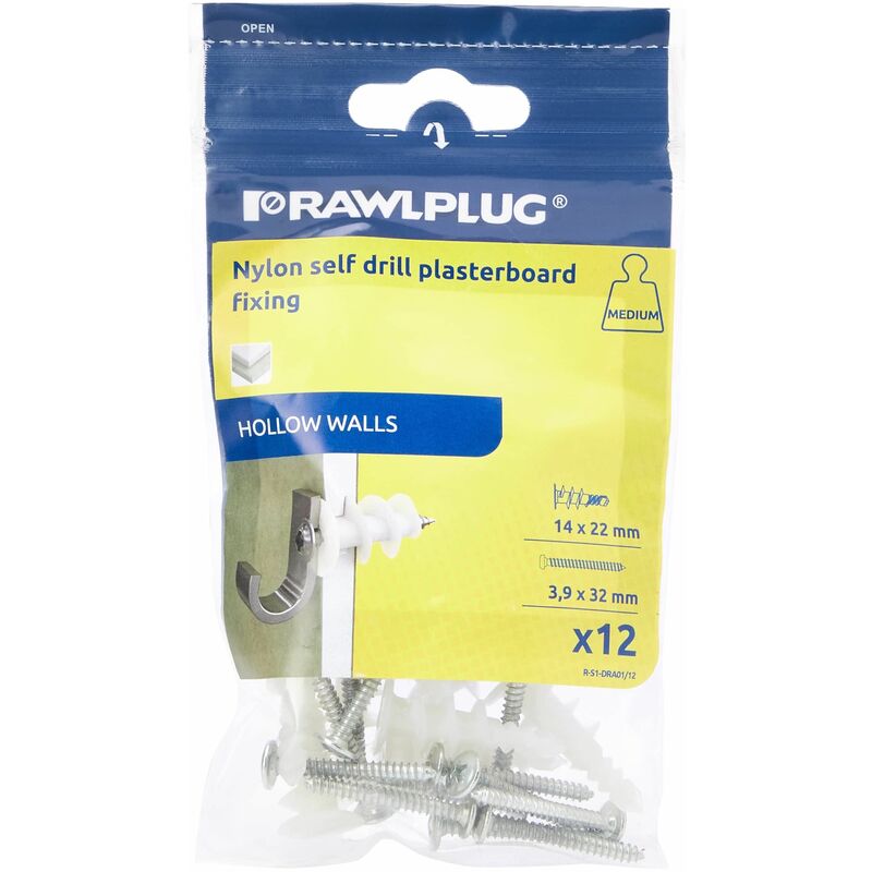 Nylon Self-Drill Plasterboard Fixing Pack of 12 RAW07015