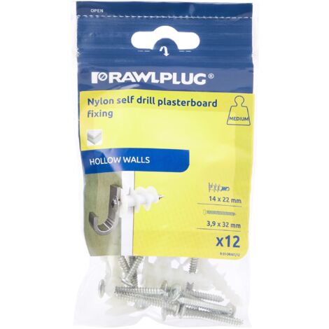 Nylon Self-Drill Plasterboard Fixing Pack of 12 RAW07015