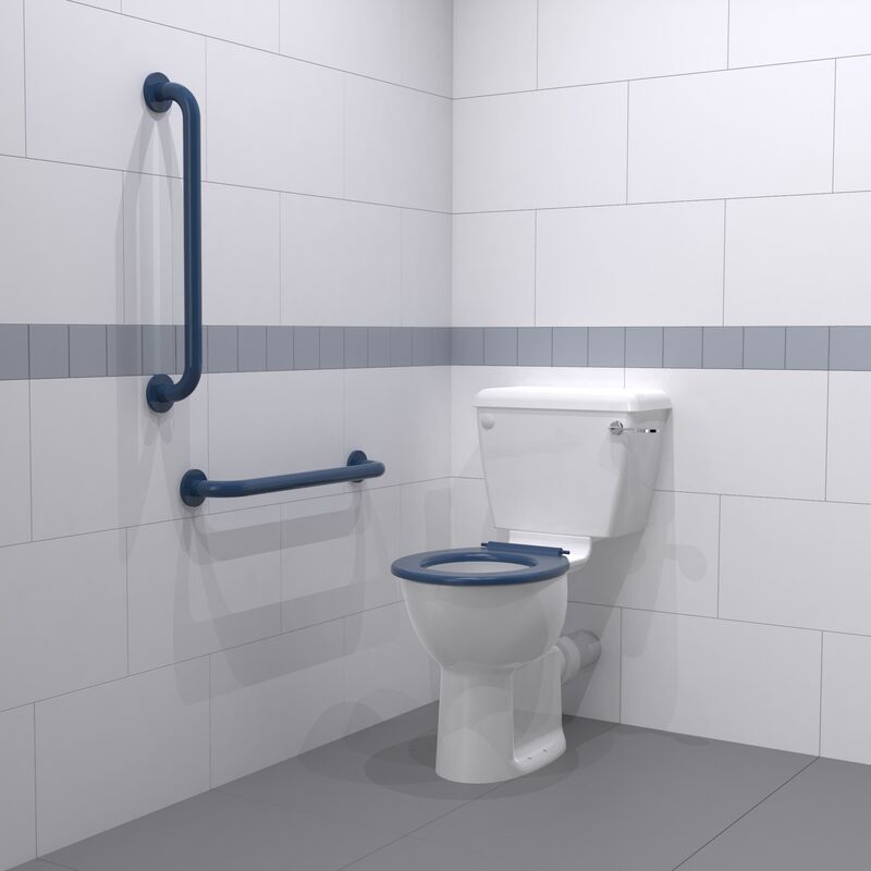 NymaPRO Close Coupled Ambulant Doc m Toilet Pack with Concealed Fixings - Dark Blue Grab Rails - Nymas