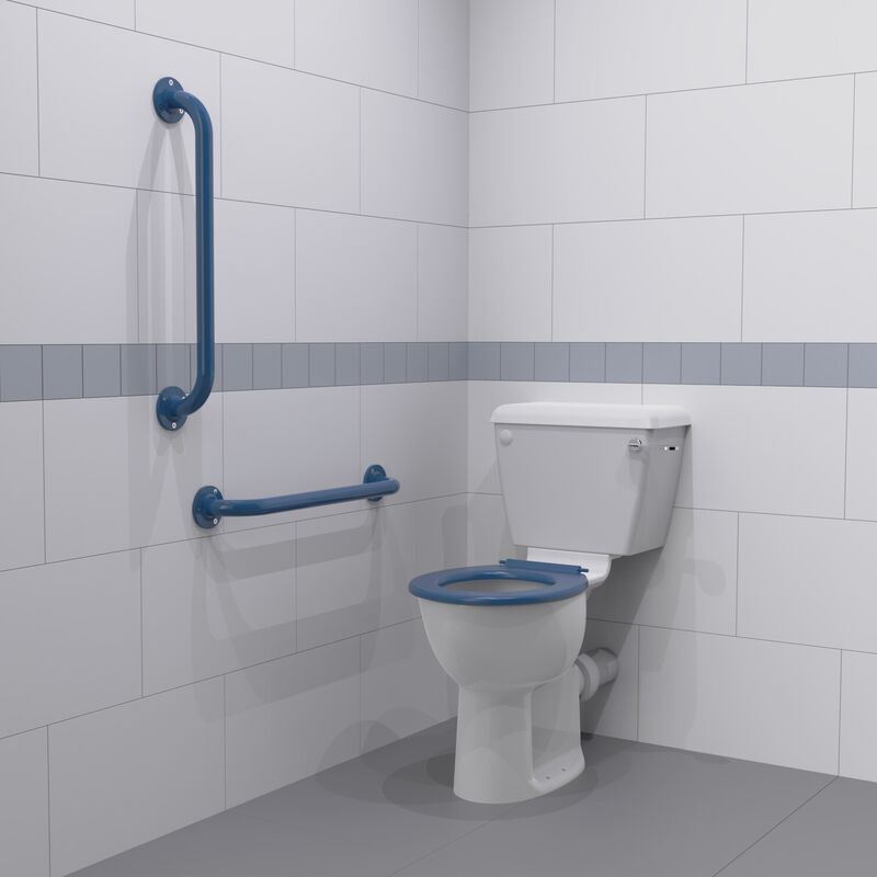 NymaPRO Close Coupled Ambulant Doc m Toilet Pack with Exposed Fixings - Dark Blue Grab Rails - Nymas