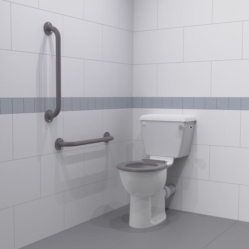 NymaPRO Close Coupled Ambulant Doc m Toilet Pack with Exposed Fixings - Grey Grab Rails - Nymas