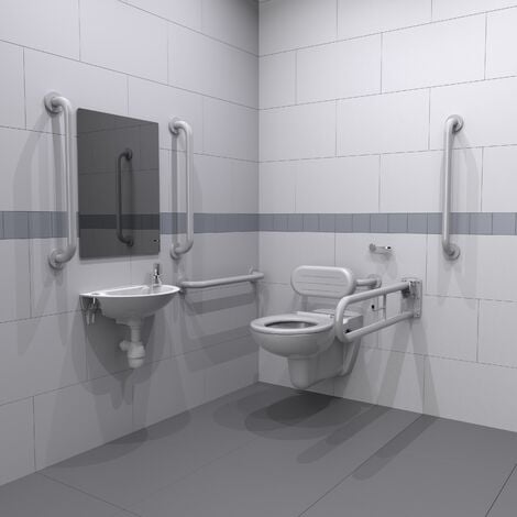 main image of "Nymas NymaPRO Wall Hung Doc M Toilet Pack with Steel Grab Rails and TMV3 Valve - White"