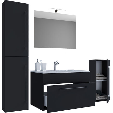 Meuble salle de bain tetra 80 chene miroir noir.3t