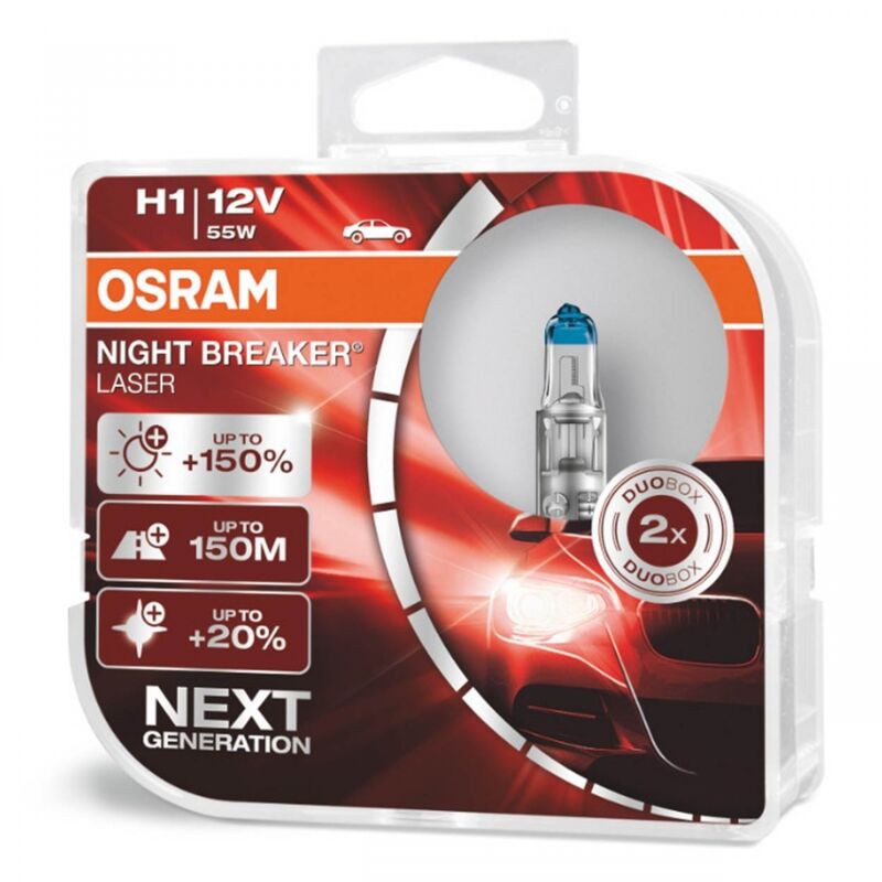 Ampoules halogènes Osram H1 12V 55W P14.5s NIGHT BREAKER LASER +150% /2 pcs./