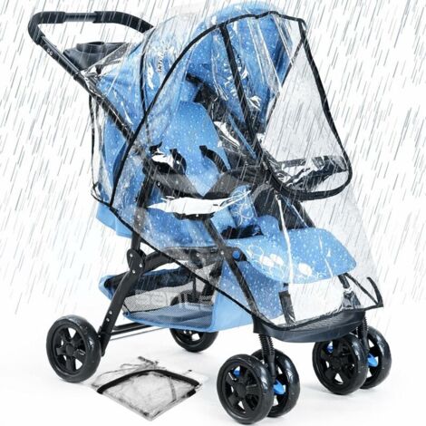 O³ Housse de Pluie Universelle pour Poussette – Étanche et Durable – Pour Traverser Toutes les Saisons - Avec ses 2 Crochets pour Accrocher vos Affaires