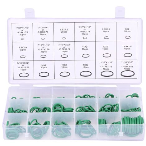 O-Ring Dichtung, 270pcs Klimaanlage Dichtung verschiedene Auto Klimaanlage Kompressor O-Ring Dichtung Dichtungssatz Gummischeibe Dichtungen(Green)