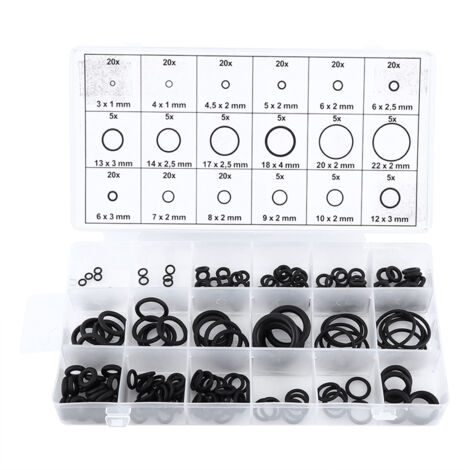 O-Ring-Gummidichtungssatz, 225 Stück, schwarz, Sortimentsbox 18S: Material: schwarz, Abmessungen: 20,5 x 10,1 x 3 cm