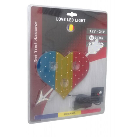 Сетодиодно светещo сърце в синьо-жълто-червено RO Romania флаг знаме Румъния 12V - 24V 54 LED ЛЕД