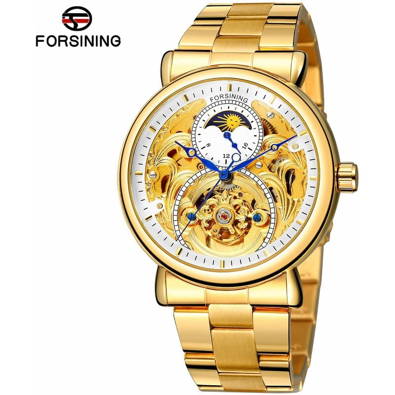 

Ｔ-Winner Reloj mecanico automatico para hombre 3ATM Relojes de pulsera de moda a prueba de agua,Oro blanco