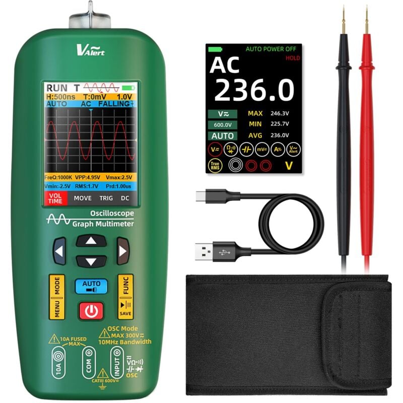 Durficst - O1 Multimètre Numérique trms avec Oscilloscope lcd Couleur 4 Résultats Testeur Oscilloscope Portable 10Mhz Auto Calibrage Voltmètre