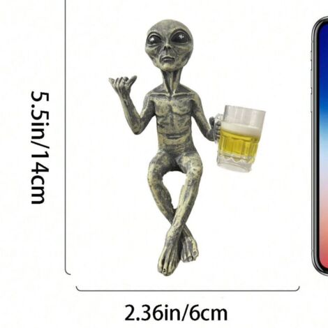 O2a Alien amateur de bière antique - Figurine extraterrestre en résine, OVNI, décoration intérieure/extérieure