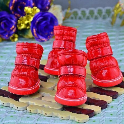 OAAO 4 pièces/ensemble chaussures d'hiver pour chien de compagnie bottes de neige chaudes chaussures imperméables pour petits chiens pour Chihuahua (rouge taille 3)
