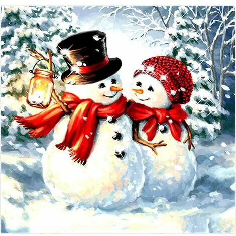 OAAO 5D Noël Diamant Peinture Complet Diamond Painting Strass Adultes et Enfants Bonhomme De Neige Peinture avec Diamants Point De Croix Fournitures Artisanat Ornements Muraux Mosaïque Photos 3040CM