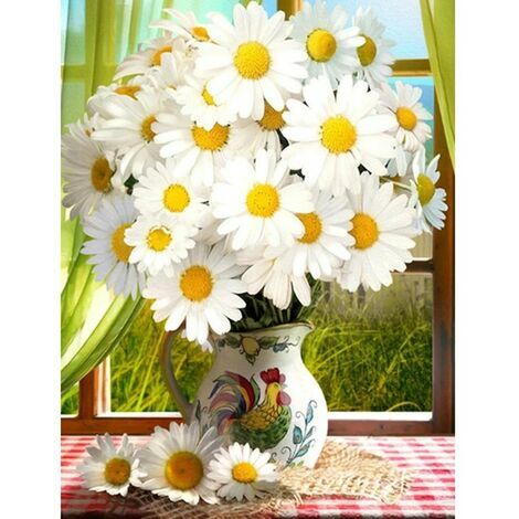 OAAO Diamant peinture marguerite point de croix diamant broderie mosaïque Vase de fleurs mur Art décoration pour la maison 12X16 pouces
