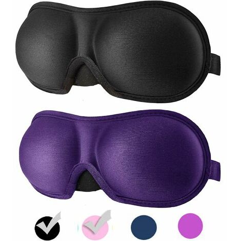 OAAO Lot de 2 masques pour les yeux 3D pour dormir, lavable en machine, masque de sommeil pour femme, avion avec yeux bandés Blinder avec pochette de voyage (noir + violet)