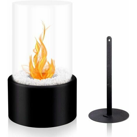 OAAO Mini Cheminée Personnelle, Cheminée à Alcool Ronde, Cheminée Au Bio-éthanol De Table De Décor De Paysage De Feu Réel, Brasero De Bureau, pour Extérieur/Intérieur 16.5 x 16.5 x 27.5 cm, Noir